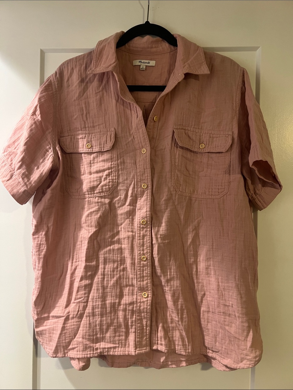 Madewell Lightspun Short-Sleeve Flap-Pocket Shirt Pink